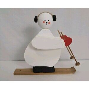 Wooden Skiing Polar Bear Decor Handmade Wooden